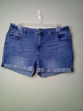 Time And Tru Shorts Women 20 Denim Jean Roll Hem Blue
